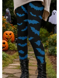 Outlet Women's Leggings Vacation Vintage Ethnic Style Ankle-Length High WaistPantsHalloween Graphic Bat 3D Print Quick Dry Breathability Soft Stretchy Outdoor Home Causal Blue Purple Orange Green Fall Women Women's Sweatpants & Joggers|Leggings