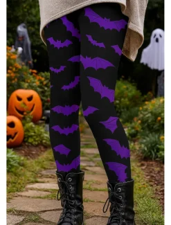 Outlet Women's Leggings Vacation Vintage Ethnic Style Ankle-Length High WaistPantsHalloween Graphic Bat 3D Print Quick Dry Breathability Soft Stretchy Outdoor Home Causal Blue Purple Orange Green Fall Women Women's Sweatpants & Joggers|Leggings