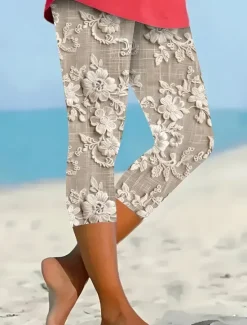 Best Women's Leggings Vacation Vintage Ethnic Style Calf-Length High Waist Floral Graphic Quick Dry Soft Comfortable Stretchy Formal Outdoor Vacation Summer Spring Skinny Women Leggings