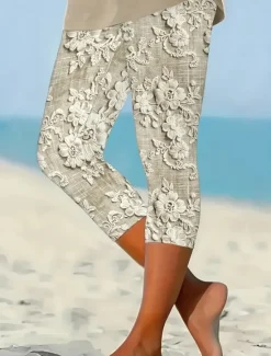 Best Women's Leggings Vacation Vintage Ethnic Style Calf-Length High Waist Floral Graphic Quick Dry Soft Comfortable Stretchy Formal Outdoor Vacation Summer Spring Skinny Women Leggings