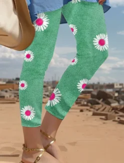 Sale Women's Leggings Vacation Fashion Basic Long High Waist Floral Graphic Printing Thermal Warm Soft Breathable Stretchy Vacation Casual Daily Pink Blue Green Spring Slim Fit Women Leggings