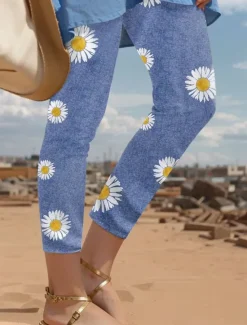 Sale Women's Leggings Vacation Fashion Basic Long High Waist Floral Graphic Printing Thermal Warm Soft Breathable Stretchy Vacation Casual Daily Pink Blue Green Spring Slim Fit Women Leggings