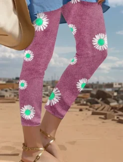 Sale Women's Leggings Vacation Fashion Basic Long High Waist Floral Graphic Printing Thermal Warm Soft Breathable Stretchy Vacation Casual Daily Pink Blue Green Spring Slim Fit Women Leggings