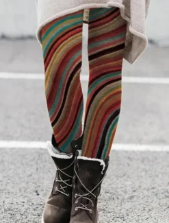 Women's Leggings Vacation Vintage Fashion Full Length High Waist Graphic Abstract Printing Thermal Warm Soft Breathable Stretchy Outdoor Vacation Street Wine Black Blue Orange Spring Fall Slim Fit Women Leggings