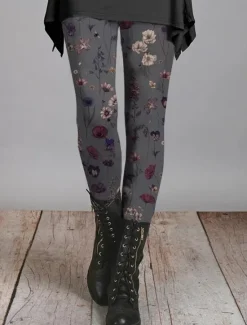 Women's Leggings Vacation Vintage Fashion Ankle-Length High Waist Floral Graphic Gradient Printing Soft Breathable Stretchy Vacation Casual Daily dark brown Deep Green Blue Grey Spring Slim Fit Women Leggings