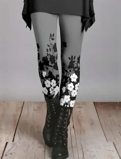 Women's Leggings Vacation Vintage Fashion Ankle-Length High Waist Floral Graphic Gradient Printing Soft Breathable Stretchy Vacation Casual Daily dark brown Deep Green Blue Grey Spring Slim Fit Women Leggings