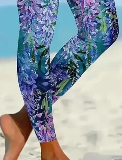 Discount Women's Leggings Vacation Vintage Fashion Ankle-Length High Waist Floral Graphic Leaf Printing Soft Breathable Stretchy Vacation Causal Casual Spring Slim Fit Women Leggings