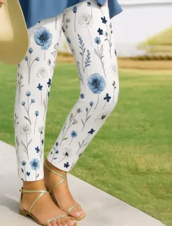 Women's Leggings Vacation Vintage Ethnic Style Ankle-Length High Waist Floral Graphic 3D Print Quick Dry Breathability Soft High Elasticity Outdoor Home Causal White Pink Red Blue Spring Fall Slim Fit Women Women's Sweatpants & Joggers|Leggings