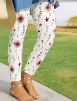 Women's Leggings Vacation Vintage Ethnic Style Ankle-Length High Waist Floral Graphic 3D Print Quick Dry Breathability Soft High Elasticity Outdoor Home Causal White Pink Red Blue Spring Fall Slim Fit Women Women's Sweatpants & Joggers|Leggings