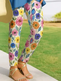 Women's Leggings Vacation Vintage Ethnic Style Ankle-Length High Waist Floral Graphic 3D Print Quick Dry Breathability Soft High Elasticity Outdoor Home Causal White Pink Red Blue Spring Fall Slim Fit Women Women's Sweatpants & Joggers|Leggings