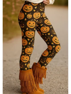 New Women's Leggings Vacation Vintage Ethnic Style Ankle-Length High WaistPantsHalloween Graphic Skull Pumpkin 3D Print Quick Dry Breathability Soft Stretchy Outdoor Home Causal Purple Orange Green Fall Women Leggings|Women's Sweatpants & Joggers