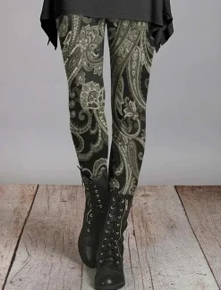 New Women's Leggings Vacation Vintage Ethnic Style Ankle-Length High Waist Floral Graphic Paisley 3D Print Quick Dry Breathability Soft Stretchy Outdoor Home Causal Army Green Yellow Blue Purple Fall Women Women's Sweatpants & Joggers|Leggings