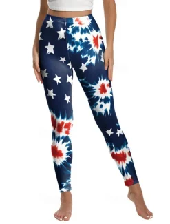 Sale Women's Leggings Vacation Vintage Ethnic Style Ankle-Length High WaistPantsAmerican Independence Day Graphic American Flag 3D Print Quick Dry Breathability Soft Stretchy Outdoor Home Causal Lake Blue Women Leggings|Women's Sweatpants & Joggers