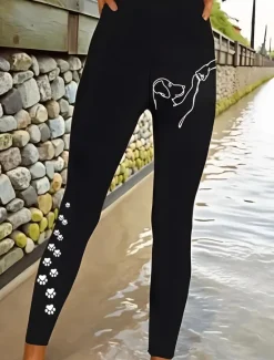 Online Women's Leggings Vacation Fashion Ethnic Style Ankle-Length High Waist Graphic Dog Abstract Printing Soft Breathable Stretchy Vacation Casual Daily Spring Regular Fit Women Leggings