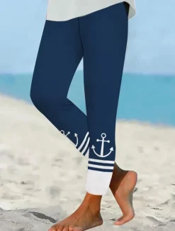 Clearance Women's Leggings Vacation Vintage Fashion Ankle-Length High Waist Graphic Striped Printing Thermal Warm Soft Breathable Stretchy Vacation Casual Daily Black White Blue Gray Summer Spring Slim Fit Women Leggings