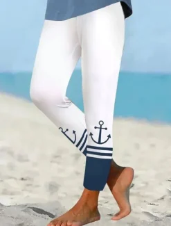 Clearance Women's Leggings Vacation Vintage Fashion Ankle-Length High Waist Graphic Striped Printing Thermal Warm Soft Breathable Stretchy Vacation Casual Daily Black White Blue Gray Summer Spring Slim Fit Women Leggings