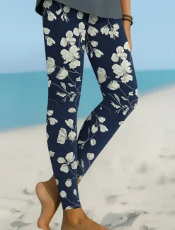 Discount Women's Leggings Vacation Vintage Ethnic Style Ankle-Length High Waist Floral Graphic 3D Print Quick Dry Breathability Soft Stretchy Outdoor Home Causal Black Navy Blue Green Spring Fall Slim Fit Women Women's Sweatpants & Joggers|Leggings