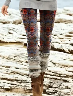 New Women's Leggings Vacation Vintage Fashion Full Length High Waist Graphic Paisley Plaid Drawstring Patchwork Printing Thermal Warm Soft Breathable Stretchy Vacation Street Causal Dark Brown Dark Women Leggings