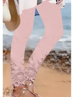 Hot Women's Leggings Vacation Vintage Ethnic Style Ankle-Length High Waist Floral Graphic 3D Print Quick Dry Breathability Soft Stretchy Outdoor Home Causal White Pink Spring Fall Regular Fit Women Leggings|Women's Sweatpants & Joggers