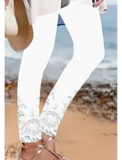 Hot Women's Leggings Vacation Vintage Ethnic Style Ankle-Length High Waist Floral Graphic 3D Print Quick Dry Breathability Soft Stretchy Outdoor Home Causal White Pink Spring Fall Regular Fit Women Leggings|Women's Sweatpants & Joggers
