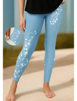 Hot Women's Leggings Vacation Vintage Ethnic Style Ankle-Length High Waist Floral Graphic 3D Print Quick Dry Breathability Soft Stretchy Outdoor Home Causal Black Navy Blue Blue Sky Blue Fall Slim Fit Women Women's Sweatpants & Joggers|Leggings