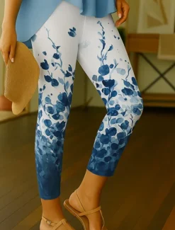 New Women's Leggings Vacation Vintage Ethnic Style Ankle-Length High Waist Floral Graphic 3D Print Quick Dry Breathability Soft Stretchy Outdoor Home Causal Dark red Forest Green Black Blue Spring Fall Women Women's Sweatpants & Joggers|Leggings