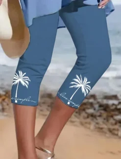 Clearance Women's Leggings Vacation Vintage Fashion Calf-Length High Waist Graphic Tropical Printing Thermal Warm Soft Breathable Stretchy Formal Outdoor Vacation Black White Blue Summer Spring Slim Fit Women Leggings
