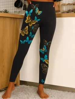 Clearance Women's Leggings Vacation Vintage Ethnic Style Ankle-Length High Waist Graphic Animal Butterfly 3D Print Quick Dry Breathability Soft Stretchy Outdoor Home Causal Yellow Blue Purple Fall Slim Fit Women Women's Sweatpants & Joggers|Leggings
