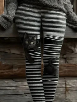 New Women's Leggings Vacation Vintage Fashion Full Length High Waist Graphic Abstract Printing Thermal Warm Soft Breathable Stretchy Formal Outdoor Vacation Black and White Black Dark Gray Purple Spring Women Leggings