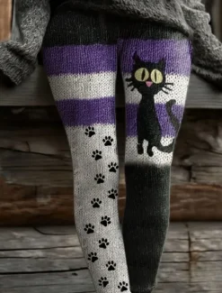 New Women's Leggings Vacation Vintage Fashion Full Length High Waist Graphic Abstract Printing Thermal Warm Soft Breathable Stretchy Formal Outdoor Vacation Black and White Black Dark Gray Purple Spring Women Leggings