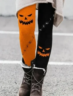 Outlet Women's Leggings Vacation Vintage Fashion Full Length High WaistPantsHalloween Graphic Skull Printing Soft Breathable Stretchy Outdoor Vacation Street Violet Black Orange Light Grey Summer Spring Women Leggings