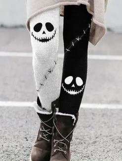 Outlet Women's Leggings Vacation Vintage Fashion Full Length High WaistPantsHalloween Graphic Skull Printing Soft Breathable Stretchy Outdoor Vacation Street Violet Black Orange Light Grey Summer Spring Women Leggings