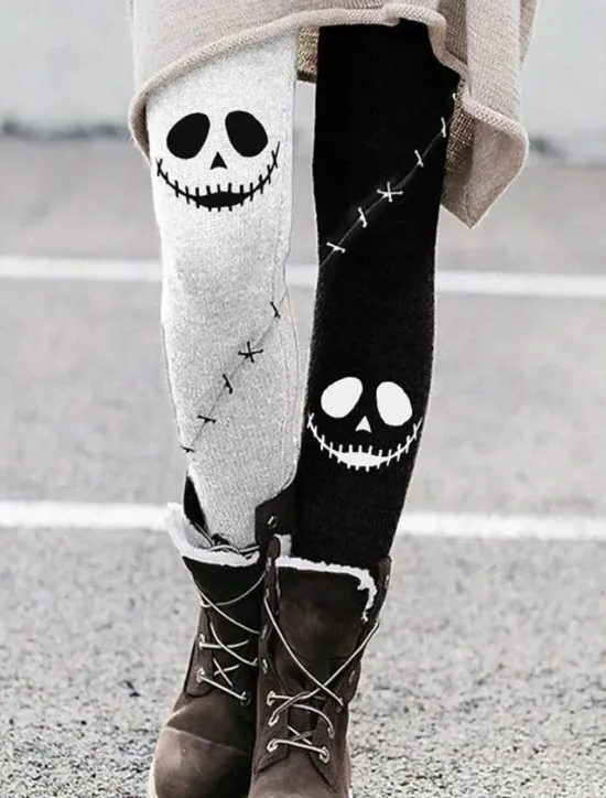 Outlet Women's Leggings Vacation Vintage Fashion Full Length High WaistPantsHalloween Graphic Skull Printing Soft Breathable Stretchy Outdoor Vacation Street Violet Black Orange Light Grey Summer Spring Women Leggings