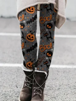 Outlet Women's Leggings Vacation Vintage Fashion Full Length High WaistPantsHalloween Graphic Skull Printing Soft Breathable Stretchy Outdoor Vacation Street Violet Black Orange Light Grey Summer Spring Women Leggings