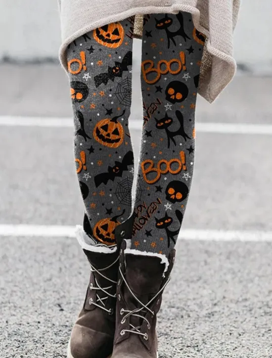 Outlet Women's Leggings Vacation Vintage Fashion Full Length High WaistPantsHalloween Graphic Skull Printing Soft Breathable Stretchy Outdoor Vacation Street Violet Black Orange Light Grey Summer Spring Women Leggings
