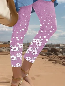Outlet Women's Leggings Vacation Vintage Fashion Ankle-Length High Waist Floral Graphic Polka Dot Printing Thermal Warm Soft Breathable Stretchy Vacation Casual Daily Pink Blue Green Spring Slim Fit Women Leggings