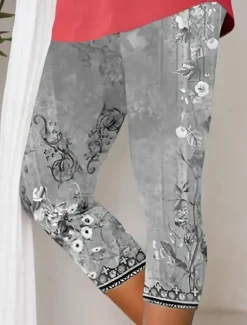 Clearance Women's Leggings Vacation Vintage Fashion Calf-Length High Waist Floral Graphic Printing Thermal Warm Breathable Soft Stretchy Outdoor Vacation Street Lake blue Robin's Egg Blue Green ash-colored Women Leggings