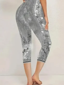 Clearance Women's Leggings Vacation Vintage Fashion Calf-Length High Waist Floral Graphic Printing Thermal Warm Breathable Soft Stretchy Outdoor Vacation Street Lake blue Robin's Egg Blue Green ash-colored Women Leggings