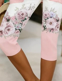 Discount Women's Leggings Vacation Vintage Fashion Calf-Length High Waist Floral Graphic Printing Breathable Soft Stretchy Outdoor Vacation Causal Light Pink White-Blue Light Purple Summer Spring Slim Fit Women Leggings