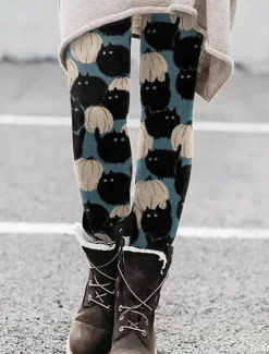 Sale Women's Leggings Vacation Vintage Ethnic Style Ankle-Length High Waist Graphic Animal Cat 3D Print Quick Dry Breathability Soft Stretchy Outdoor Home Causal Black White Blue Orange Fall Slim Fit Women Women's Sweatpants & Joggers
