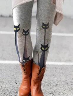 Outlet Women's Leggings Vacation Vintage Ethnic Style Ankle-Length High Waist Graphic Animal Cat 3D Print Quick Dry Breathability Soft Stretchy Outdoor Home Causal Black Grey Black White Gray Fall Winter Women Women's Sweatpants & Joggers|Leggings