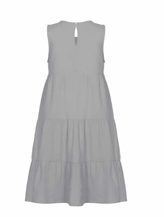 Women's Light Blue ArmyGreen Black Summer Spring Mini Dress Cotton Linen Dresses Casual Dress Tiered Dress Basic Casual Outdoor Daily Regular Fit Pure Color Crew Neck Women Dresses