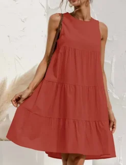 Women's Light Blue ArmyGreen Black Summer Spring Mini Dress Cotton Linen Dresses Casual Dress Tiered Dress Basic Casual Outdoor Daily Regular Fit Pure Color Crew Neck Women Dresses