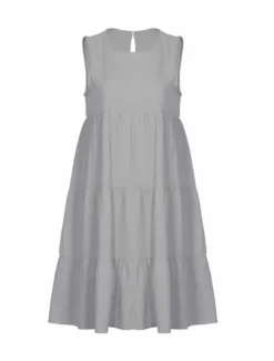 Women's Light Blue ArmyGreen Black Summer Spring Mini Dress Cotton Linen Dresses Casual Dress Tiered Dress Basic Casual Outdoor Daily Regular Fit Pure Color Crew Neck Women Dresses