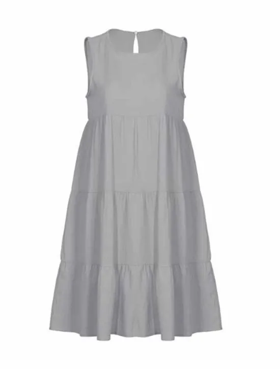 Women's Light Blue ArmyGreen Black Summer Spring Mini Dress Cotton Linen Dresses Casual Dress Tiered Dress Basic Casual Outdoor Daily Regular Fit Pure Color Crew Neck Women Dresses