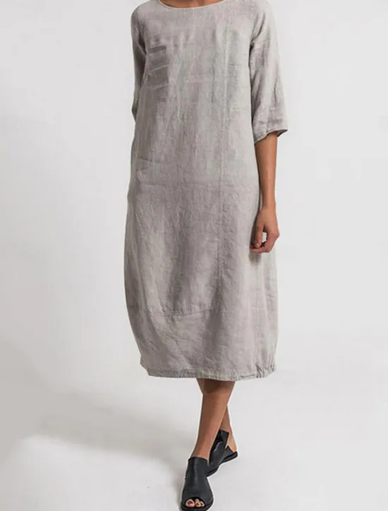 Online Women's Light Blue Black Yellow Summer Spring Midi Dress Linen-Inspired Dresses Casual Dress Basic Modern Daily Weekend Regular Fit Plain Crew Neck Women Dresses