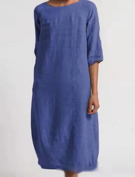 Online Women's Light Blue Black Yellow Summer Spring Midi Dress Linen-Inspired Dresses Casual Dress Basic Modern Daily Weekend Regular Fit Plain Crew Neck Women Dresses