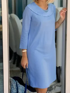 Online Women's Light Blue White Wine Summer Spring Fall Midi Dress Cotton Linen Dresses Casual Dress Cotton Summer Dress Basic Classic Casual Outdoor Vacation Daily Loose Fit Plain Cowl Neck Women Dresses