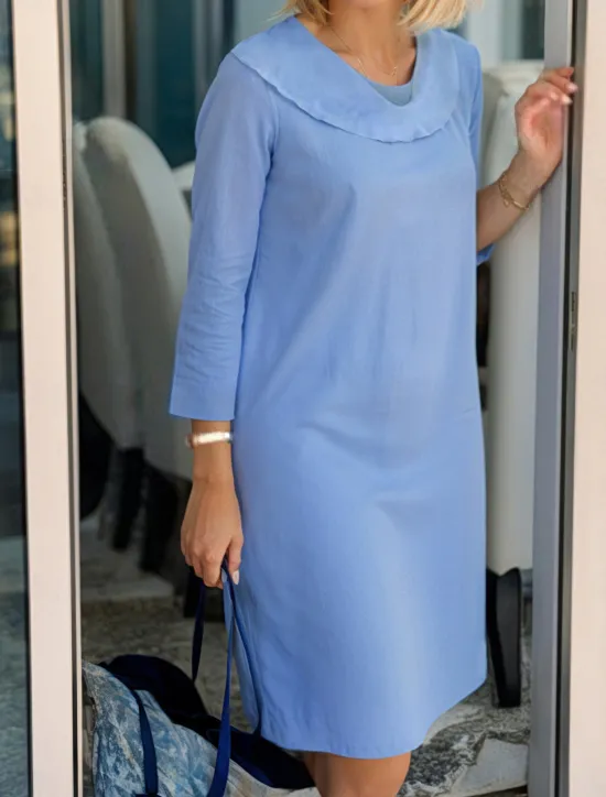 Online Women's Light Blue White Wine Summer Spring Fall Midi Dress Cotton Linen Dresses Casual Dress Cotton Summer Dress Basic Classic Casual Outdoor Vacation Daily Loose Fit Plain Cowl Neck Women Dresses