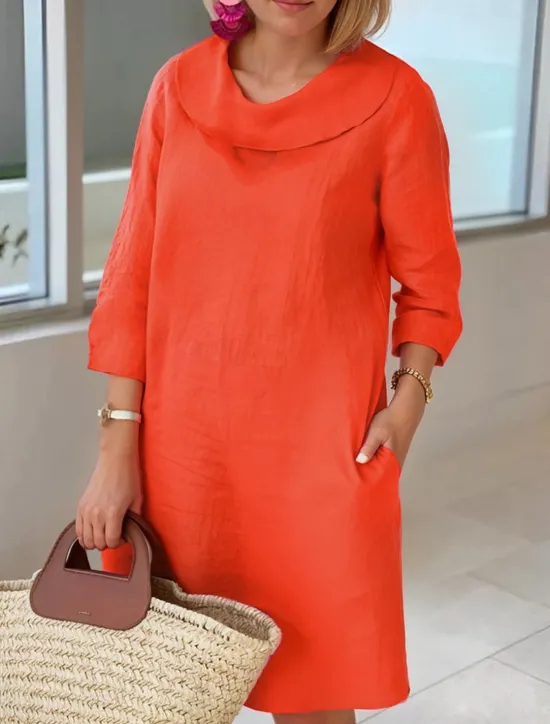 Online Women's Light Blue White Wine Summer Spring Fall Midi Dress Cotton Linen Dresses Casual Dress Cotton Summer Dress Basic Classic Casual Outdoor Vacation Daily Loose Fit Plain Cowl Neck Women Dresses